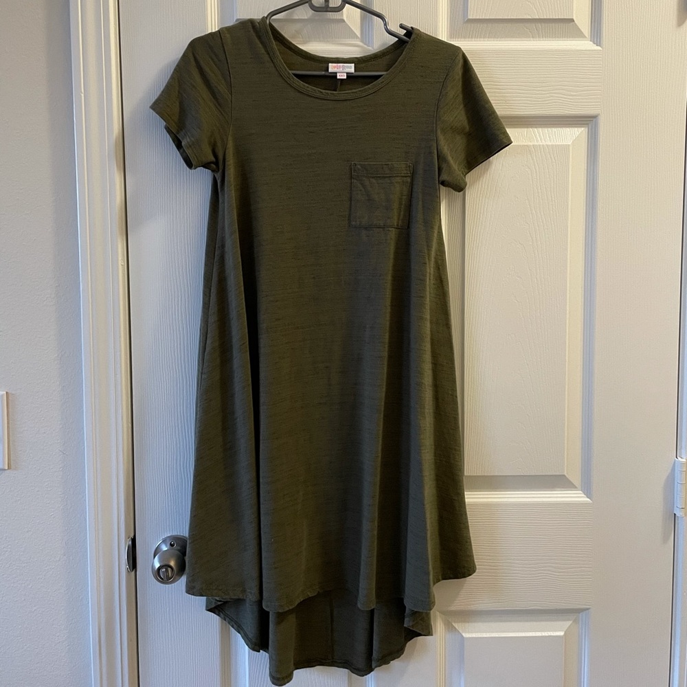Lularoe Carly swing dress, hunter green, XXS EUC